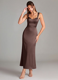 Azazie Denice Brautjungfernkleider Etui Plissee Stretch-Satin Kleid Ganache image1