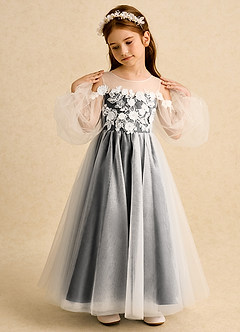 Azazie Zimi vestidos de niña de las flores Vestido de Negro de Tul de Princesa con Escote de Corazón image3