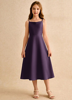 Azazie Jaella Girls Formal Flower Girl Klänningar Klä A-Line i Matt satäng Plisserad image3