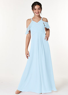 Azazie Dakota Junior Sky Blue A-Line Off the Shoulder Chiffon Dress image1