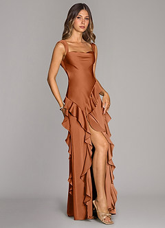 Azazie Sloane Bridesmaid Dresses Copper A-Line Sweetheart Neckline Stretch Satin Dress image3
