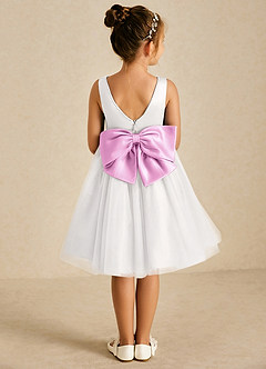 Azazie Seline Flower Girl Dresses Ivory Candy Pink A-Line Bow Tulle Dress image1