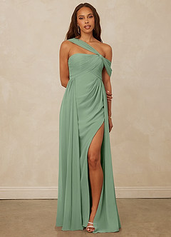 Christian Siriano Bridal for Azazie 1014 Bridesmaid Dresses Matcha A-Line Off the Shoulder Chiffon Dress image1