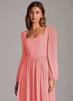 Azazie Maree Robes de demoiselle d'honneur Robe Trapèze en Mousseline de soie Corset Corail image7