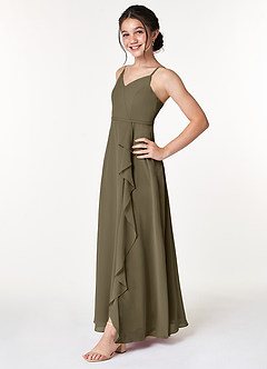 Azazie Naeem Junior Willow Green A-Line Ruched Chiffon Dress image3