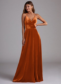 Azazie Davis Vestidos de damas de honor Vestido de Naranja Quemada de terciopelo de Corte en A image4