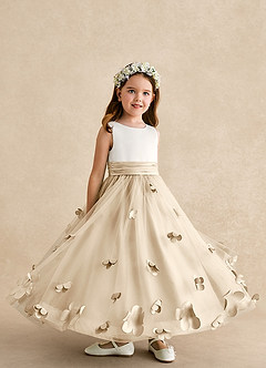 Azazie Vi Flower Girl Dresses Champagne A-Line Sleeveless Tulle Dress image8
