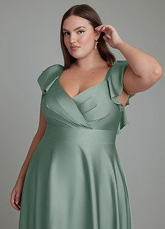 Azazie Leilani Robes de demoiselle d'honneur Robe Trapèze en Satin extensible Drapé Sauge D'argent image12
