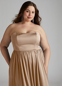 Azazie Morana Jurken voor bruidsmeisjes Converteerbaar Jurk van Stretch Satijn met A-Lijn Off the Shoulder Taupe image19