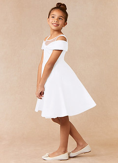 Azazie Shirin Flower Girl Dresses White A-Line Off the Shoulder Matte Satin Dress image2