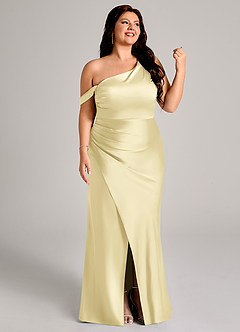 Azazie Madelyn Bridesmaid Dresses Lemon Sorbet Mermaid One Shoulder Stretch Satin Convertible Dress image12