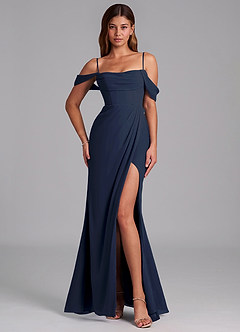 Azazie Johana Abiti da Damigella Abito Convertibile Sirena in Chiffon a Spalla Scoperta Marino Scuro image4