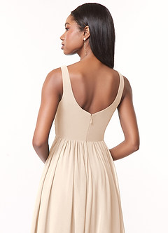 Azazie Keyla Bridesmaid Dresses White Alabaster A-Line V-Neck Pleated Chiffon Dress image4