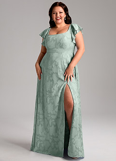 Azazie Bondi Bridesmaid Dresses Agave A-Line Side Slit Floral Burnout Dress image7