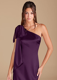 Azazie Capri Bridesmaid Dresses Plum Sheath One Shoulder Metallic Satin Dress image5