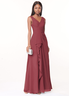 Azazie Julianna At-home Try On Dresses Butterscotch A-Line Chiffon Dress image1