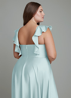 Azazie Leilani Bridesmaid Dresses Mist A-Line Ruched Stretch Satin Dress image16