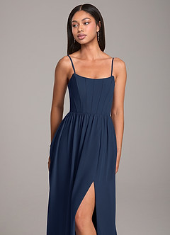 Azazie Kailee Bridesmaid Dresses Dark Navy A-Line with Pockets Chiffon Dress image2