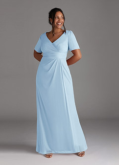 Azazie Bessie Kleider für die Brautmutter A-Linie Plissee Gittergewebe Kleid Himmelblau image7