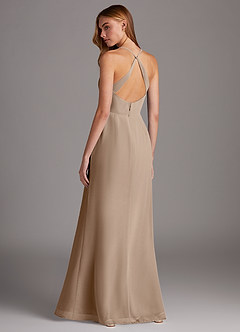 Azazie Manila Bridesmaid Dresses Taupe Sheath V-Neck Chiffon Dress image2