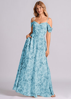 Azazie Marley Bridesmaid Dresses Blue Fern Floral A-Line Off the Shoulder Chiffon Convertible Dress image3