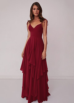 Barbie ♥ Azazie Bridesmaid Dresses Burgundy A-Line Bow Chiffon Dress image4