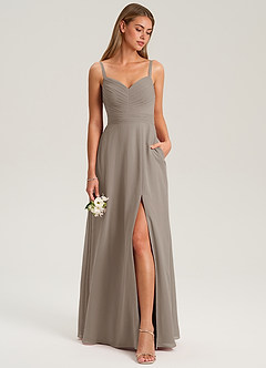 Azazie Terese Bridesmaid Dresses Taupe A-Line Pleated Chiffon Dress image3