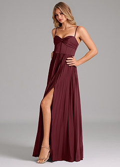 Azazie Tyla Brautjungfernkleider A-Linie Herzausschnitt Stretch-Satin Kleid Cabernetrot image6