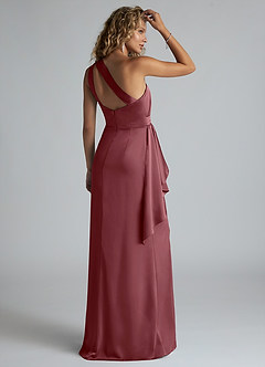 Azazie Maive Bridesmaid Dresses Desert Rose Sheath Ruched Stretch Satin Dress image3