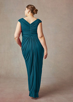 Azazie Lisolette Mother of the Bride Dresses Ink Blue Sheath Pleated Mesh Dress image10