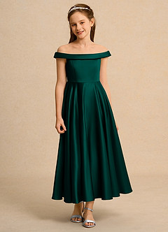 Azazie Teeny Junior Formal vestidos de niña de las flores Vestido de Pino de Satin Mate de Corte En A con Plisado image6