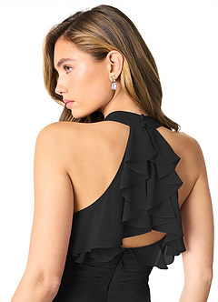 Azazie Aviv Bridesmaid Dresses Black A-Line Pleated Chiffon Dress image5