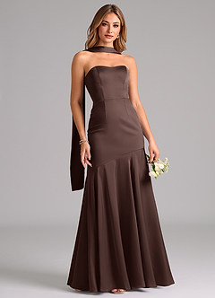 Azazie Shiloh Vestidos de damas de honor Vestido de Ganache de Satén Elástico de Corte Sirena Convertible con Sin tirantes image5