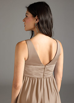 Azazie Yetta Maternity Bridesmaid Dresses A-Line Pleated Stretch Satin Floor-Length Dress image5