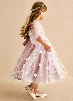 Azazie Elowen vestidos de niña de las flores Vestido Rosa Polvorienta de Encaje de Línea A con Escote corazón image6