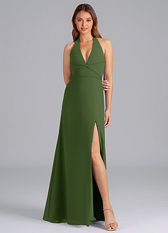 Azazie Odie Bridesmaid Dresses Olive A-Line Chiffon Dress image4