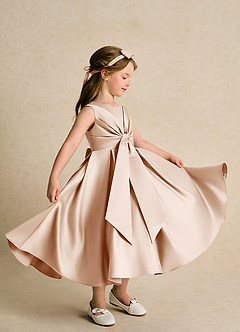 Azazie Lady Flower Girl Dresses English Rose A-Line Pleated Matte Satin Dress image4
