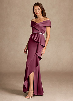 Azazie Dareia Mother of the Bride Dresses Mulberry Mermaid Off the Shoulder Stretch Satin Dress image7