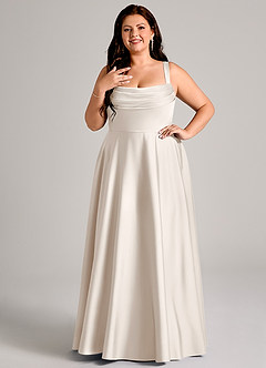 Azazie Shaude Bridesmaid Dresses White Alabaster A-Line Pleated Stretch Satin Dress image9