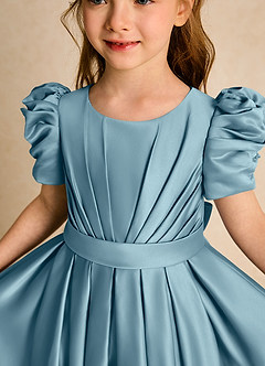 Azazie Miriam Abiti da Ragazza di Fiori Abito Principessa in Raso Opaco Plissettato Blu Lunatico image8