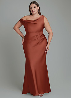 Azazie Emerson Bridesmaid Dresses Auburn Mermaid Off the Shoulder Stretch Satin Dress image8