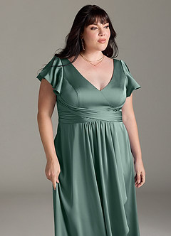 Azazie Omari Bridesmaid Dresses Eucalyptus A-Line Stretch Satin Dress image12