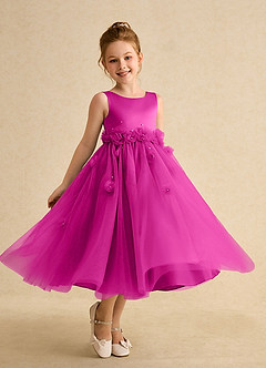 Azazie Lux Flower Girl Dresses Fuchsia A-Line Beaded Tulle Dress image1