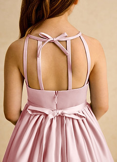 Azazie Indi Flower Girl Dresses Powder Pink A-Line Bow Matte Satin Dress image8