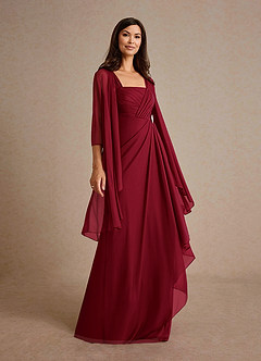 Azazie Clinton Mother of the Bride Dresses Burgundy A-Line Pleated Mesh Dress image2