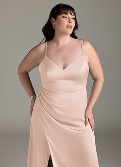 Azazie Marchella Bridesmaid Dresses Blushing Pink A-Line Corset Stretch Satin Dress image11