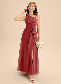 Azazie Brooke Junior Abito A-Line in Chiffon Spacco Laterale Ruggine image1