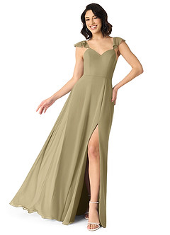 Azazie Everett Bridesmaid Dresses Moss Green A-Line V-neck Ruched Chiffon Dress image1