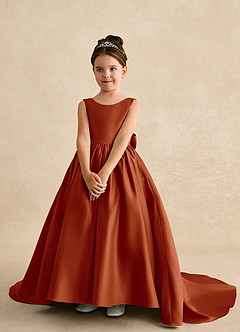 Azazie Mimia Robe Demoiselle D'honneur Fillette Robe Trapèze en Mat Satiné Arc Paprika image3