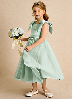 Azazie Serene Flower Girl Dresses Agave Ball-Gown Bow Matte Satin Dress image2